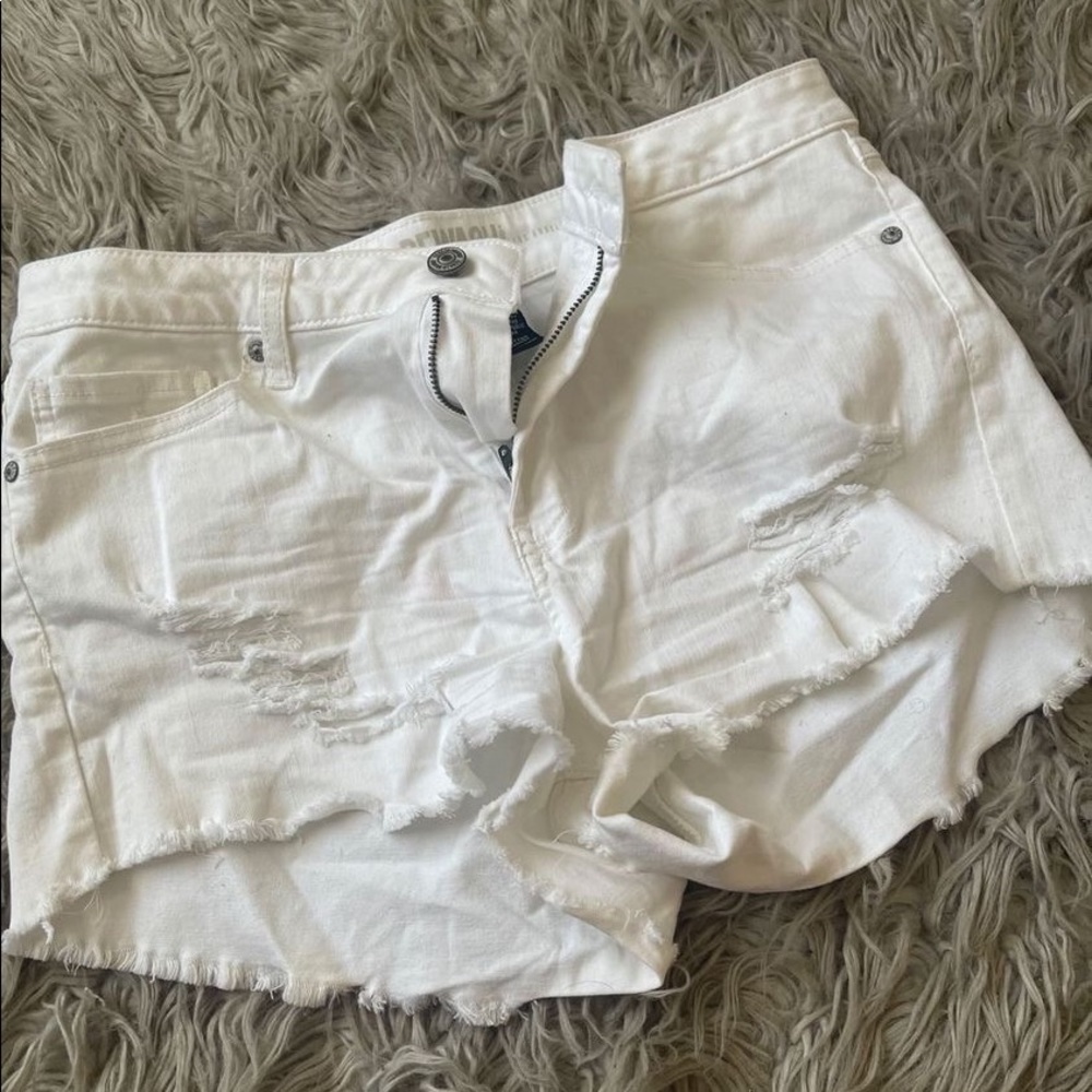 White Distressed Denim Shorts